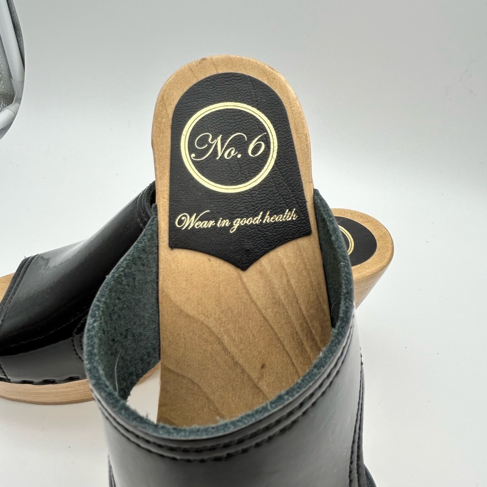 No. 6 Black Patent Leather Platform Clogs with Wood Sole - Picture 2 of 11